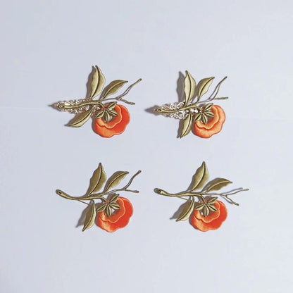 Handmade Chanhua Persimmon Brooch - Botanical Branch Design