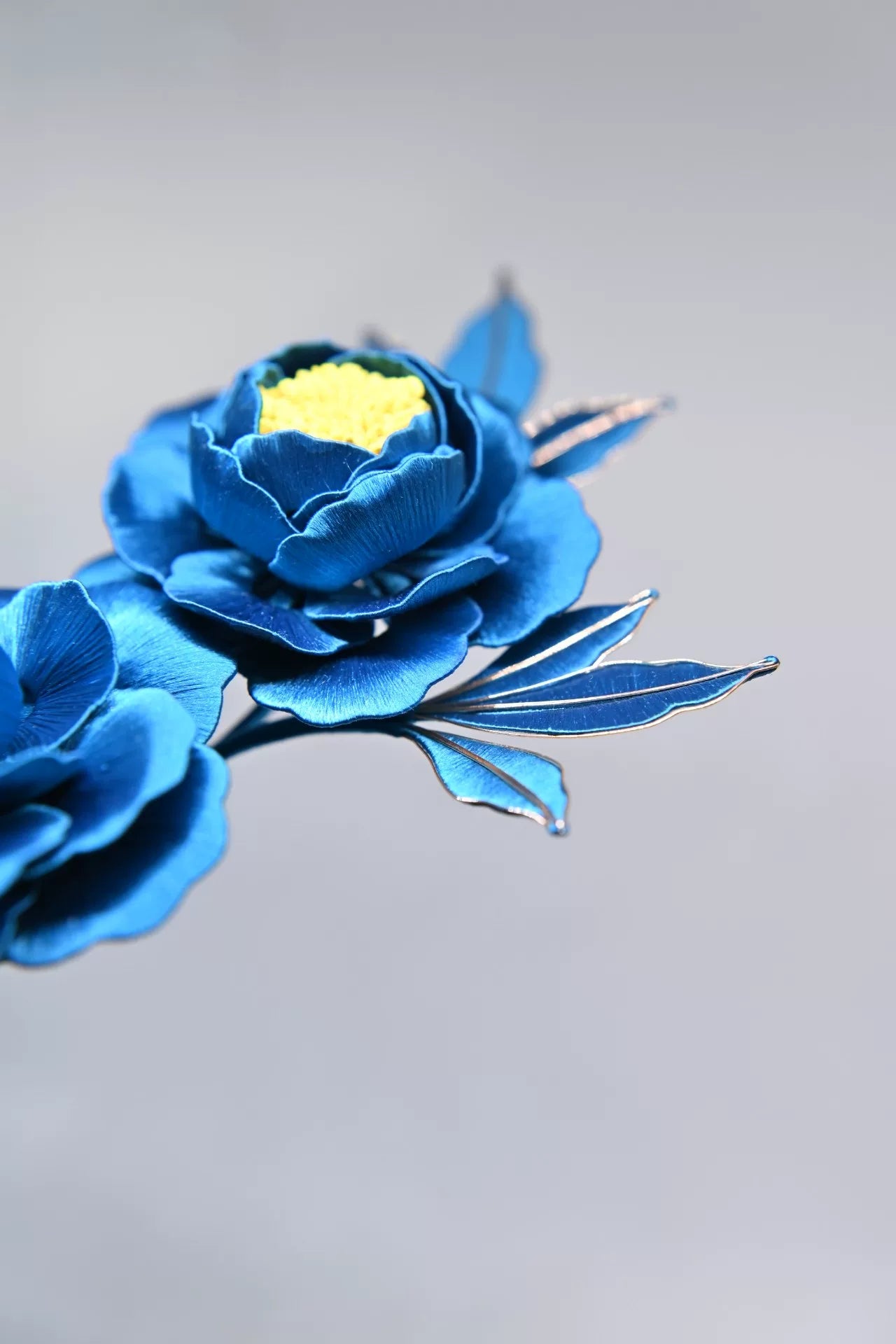Blue September Peony Handmade Chanhua Hairpin with tassel-3