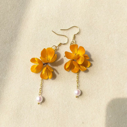 Handmade Osmanthus Ronghua Earrings - Artisanal Silk Floral Dangle Earrings