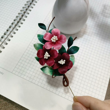 Handmade Ronghua Silk Velvet Three Flower Brooch - Pink and Red Plum Blossom