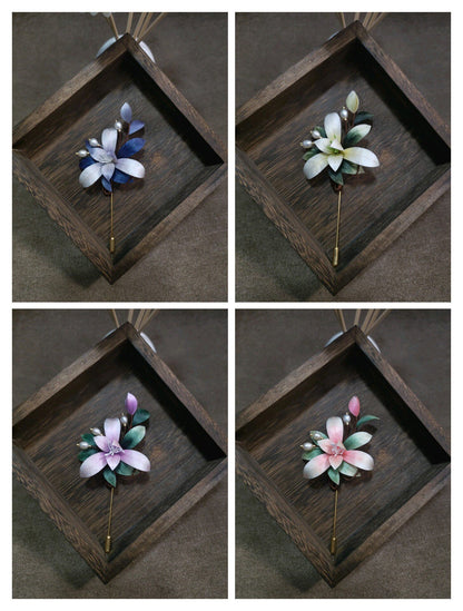 Broche Ronghua Orchidée Faite Main - Pétales Ombrés avec Perle