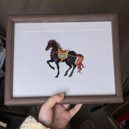 A hand - held handmade Chanhua horse ornament with a black body and orange mane and tail-3
