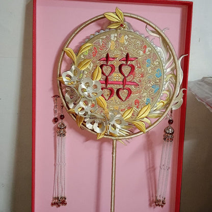 Handmade Chanhua Thread-Wrapped Phoenix Wedding Fan - Luxury Bridal Handheld Ornament