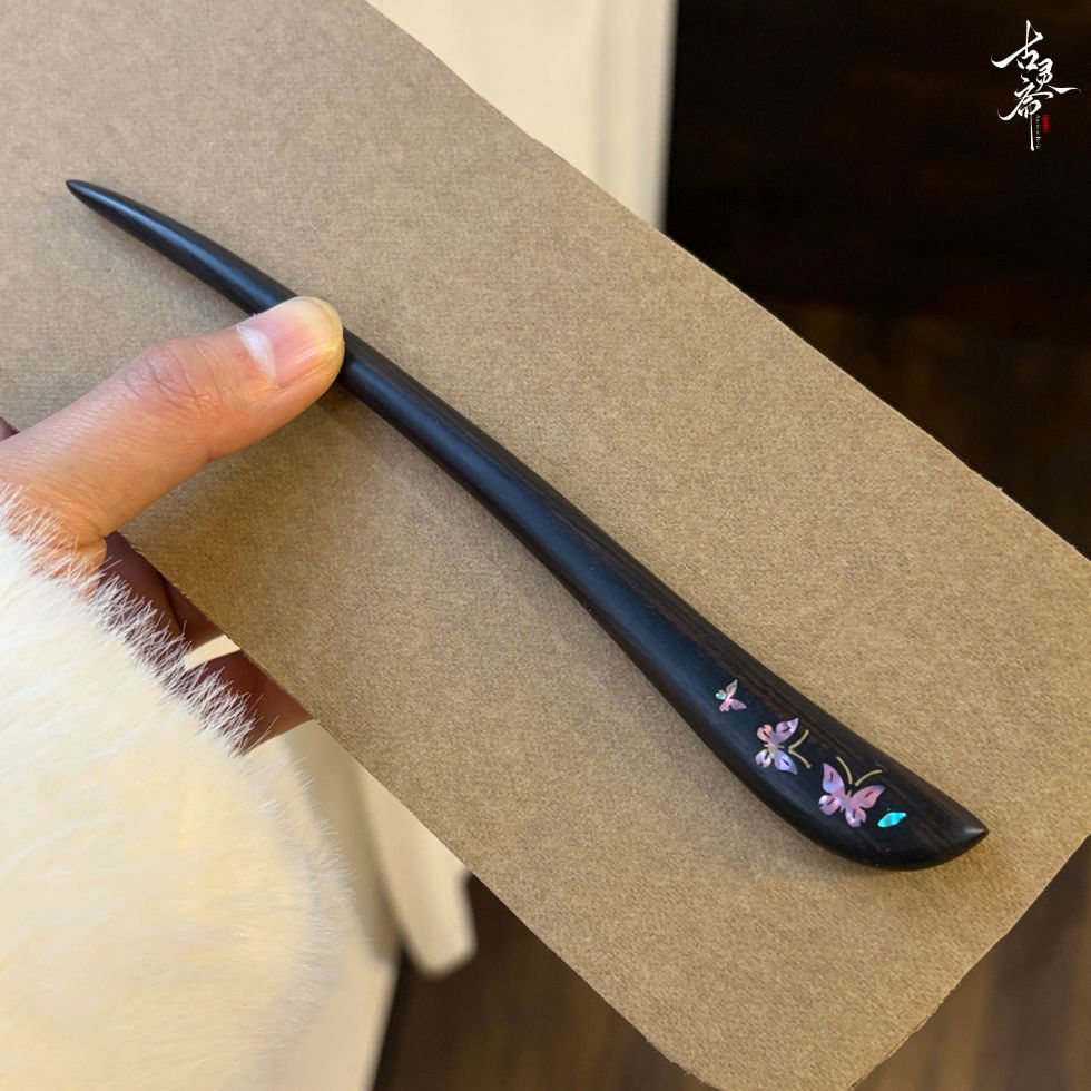 Handmade Mother-of-Pearl Inlay African Blackwood Hair Sticks | Natural Shell Inlay Hairpins