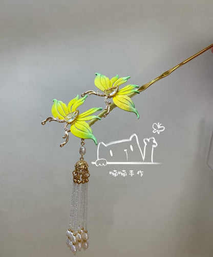 Handmade Chanhua Deer Floral Hair Pin - Hanfu Inspired Artisanal Hair Accessory