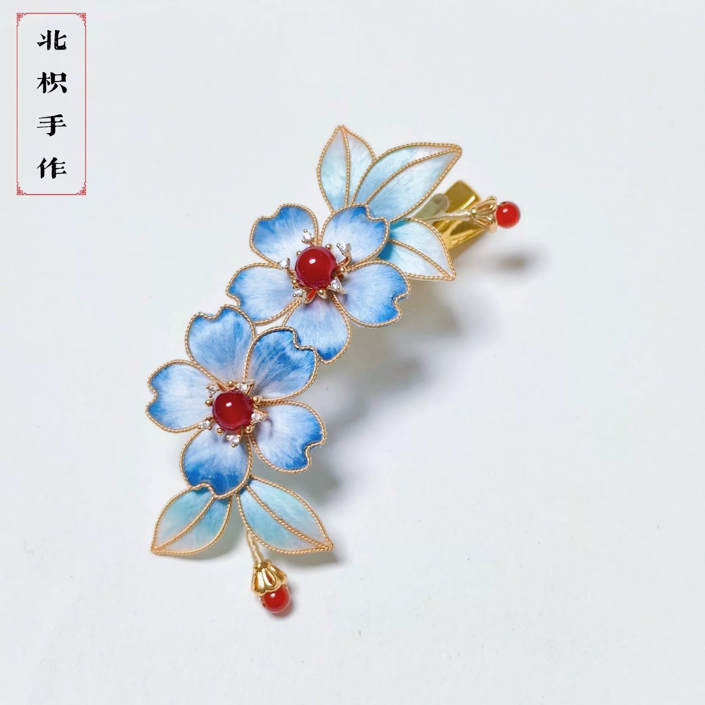 Handmade Ronghua Blue Hair Clip - Luxurious Silk Floral Hair Accessory