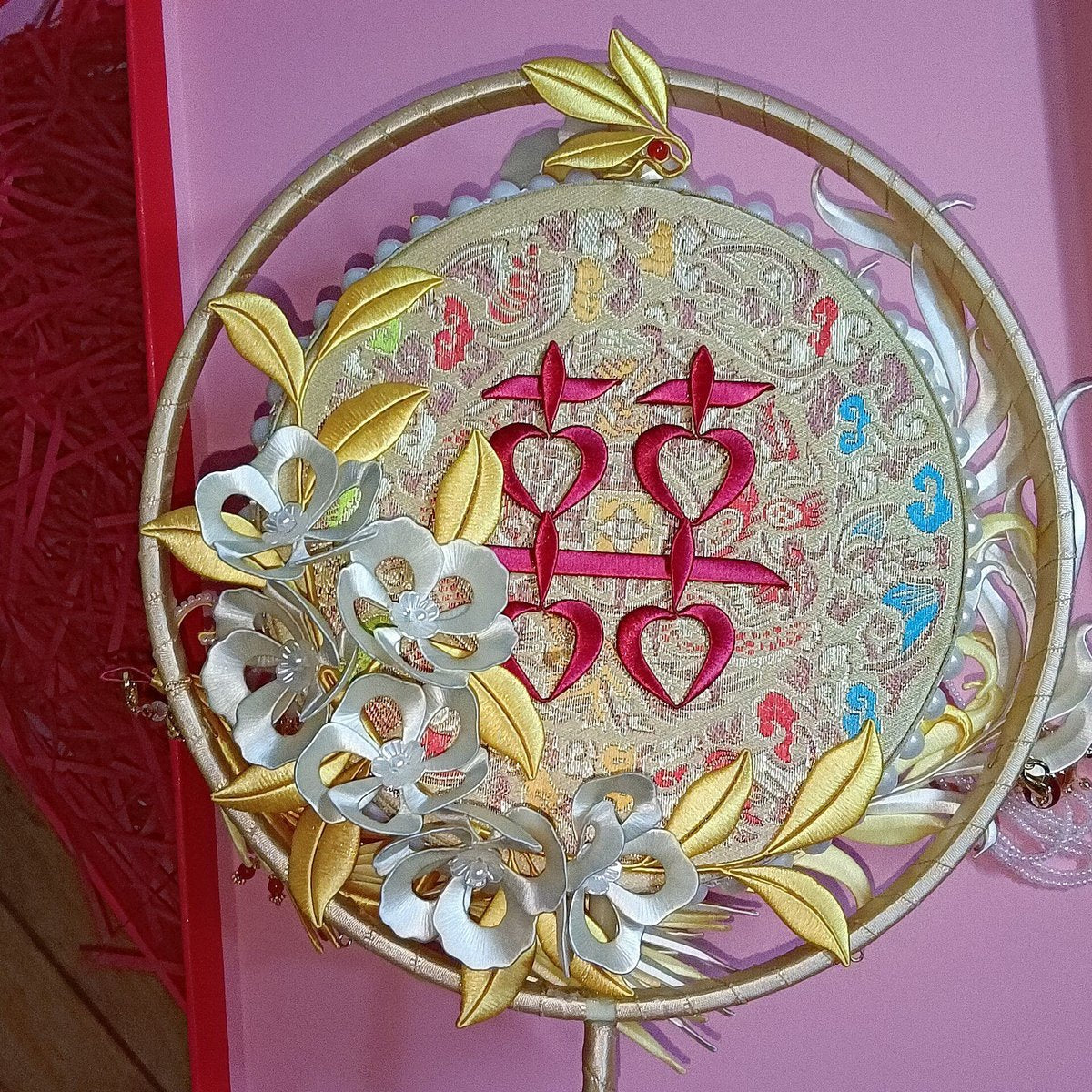 Handmade Chanhua Thread-Wrapped Phoenix Wedding Fan - Luxury Bridal Handheld Ornament
