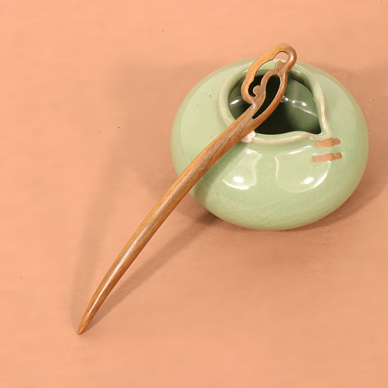 PF096- 15cm Green Sandalwood Hair Sticks - Wholesale