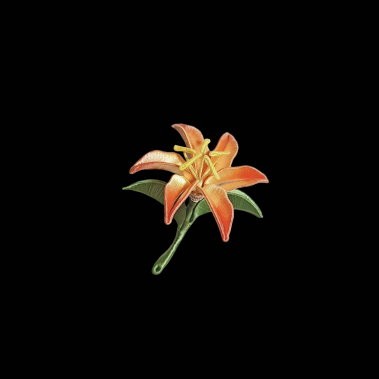 Spilla Giglio Chanhua fatta a mano - Fiore arancione e foglie verdi