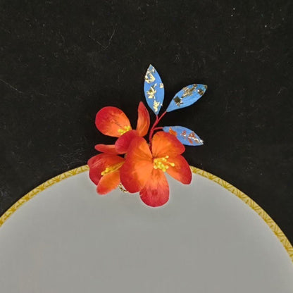 Handmade Red Floral Ronghua Hair Clip - Artisanal Silk Headpiece