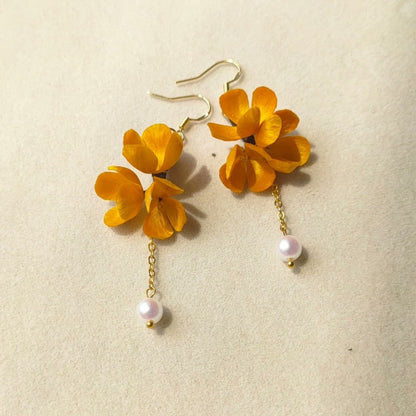 Handmade Osmanthus Ronghua Earrings - Artisanal Silk Floral Dangle Earrings