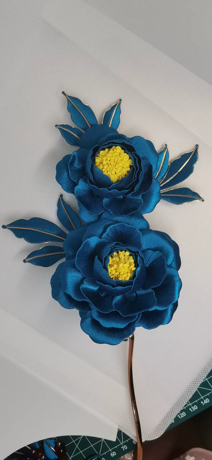 Blue September Peony Handmade Chanhua Hairpin with tassel-5