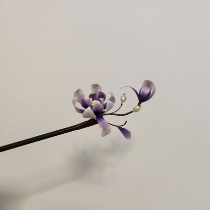 Handmade Ronghua Magnolia Hairpin - White & Green with Pearl - Wedding & Daily