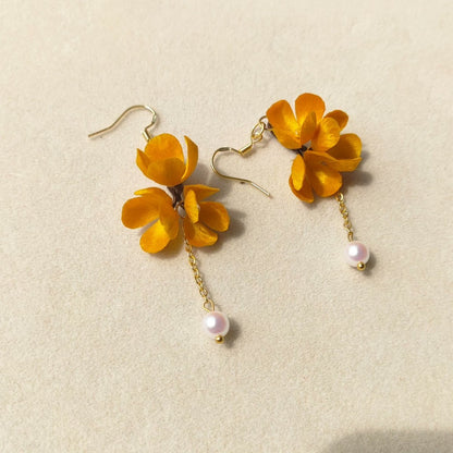 Handmade Osmanthus Ronghua Earrings - Artisanal Silk Floral Dangle Earrings
