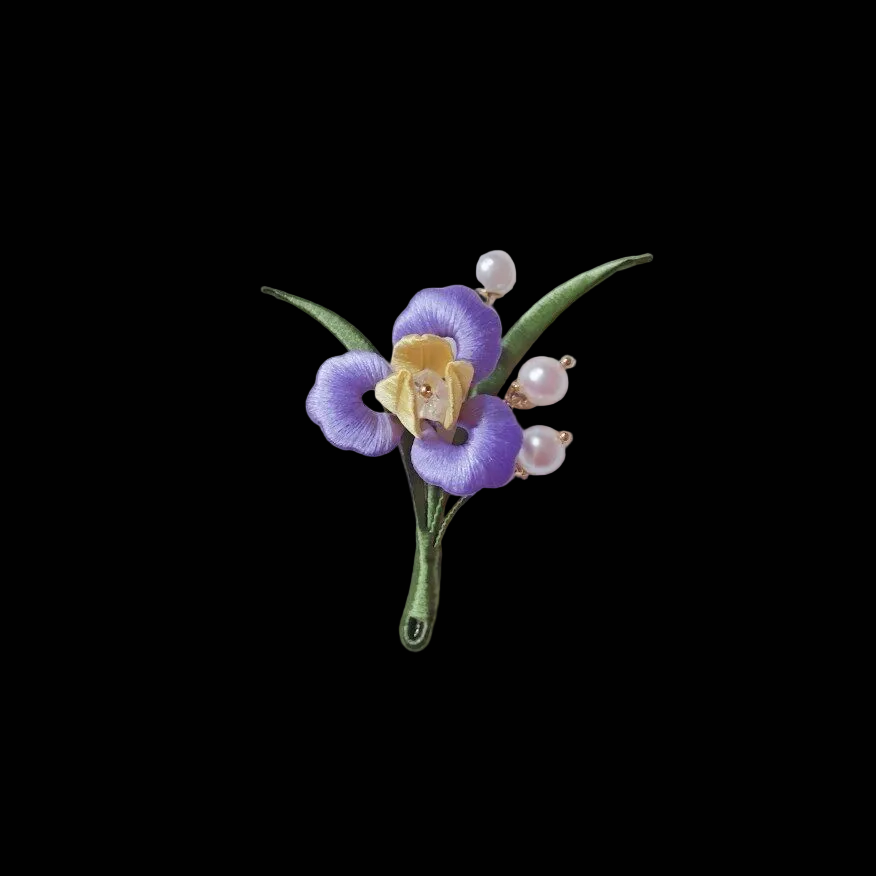 Broche faite main Iris Chanhua - Broche fleur violette