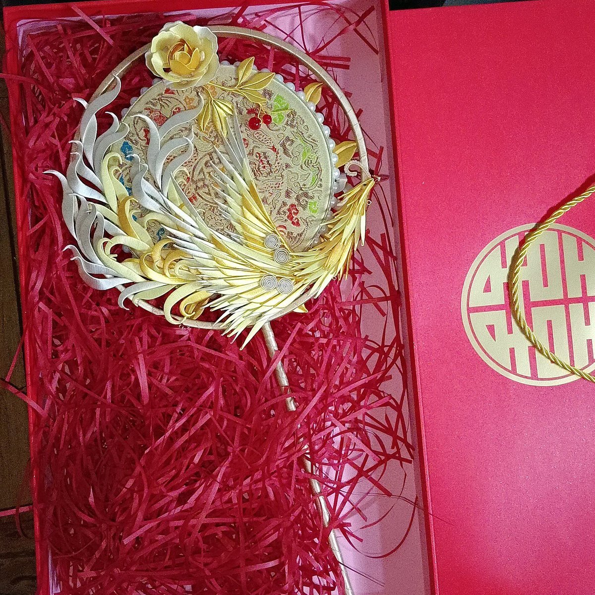 Handmade Chanhua Thread-Wrapped Phoenix Wedding Fan - Luxury Bridal Handheld Ornament