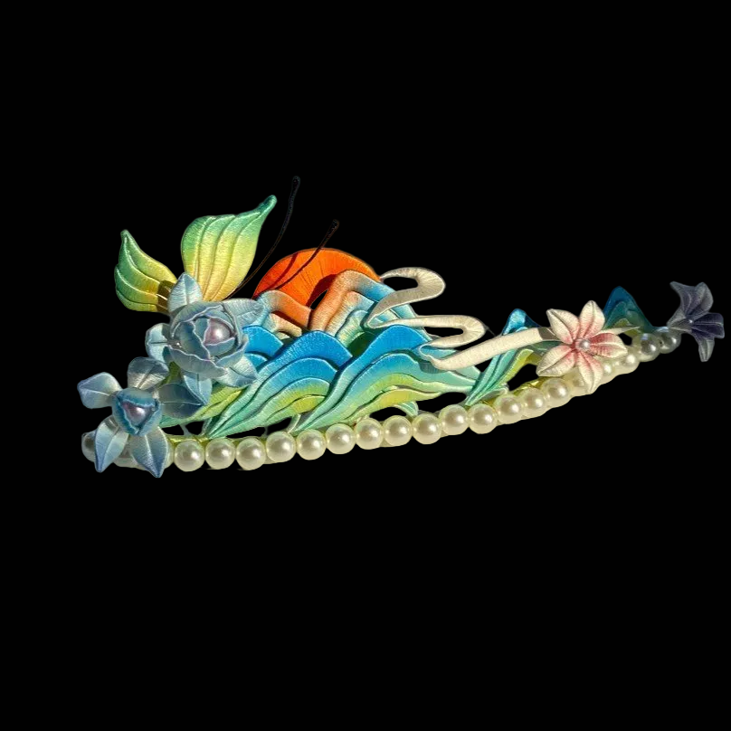 Handmade Chanhua Thousand Miles of Rivers and Mountains Hair Crown - Artisanal Traditional Hanfu Hair Accessory