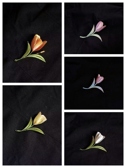 Handmade Thread-Wrapped Tulip Brooch - Elegant Chanhua Floral Jewelry