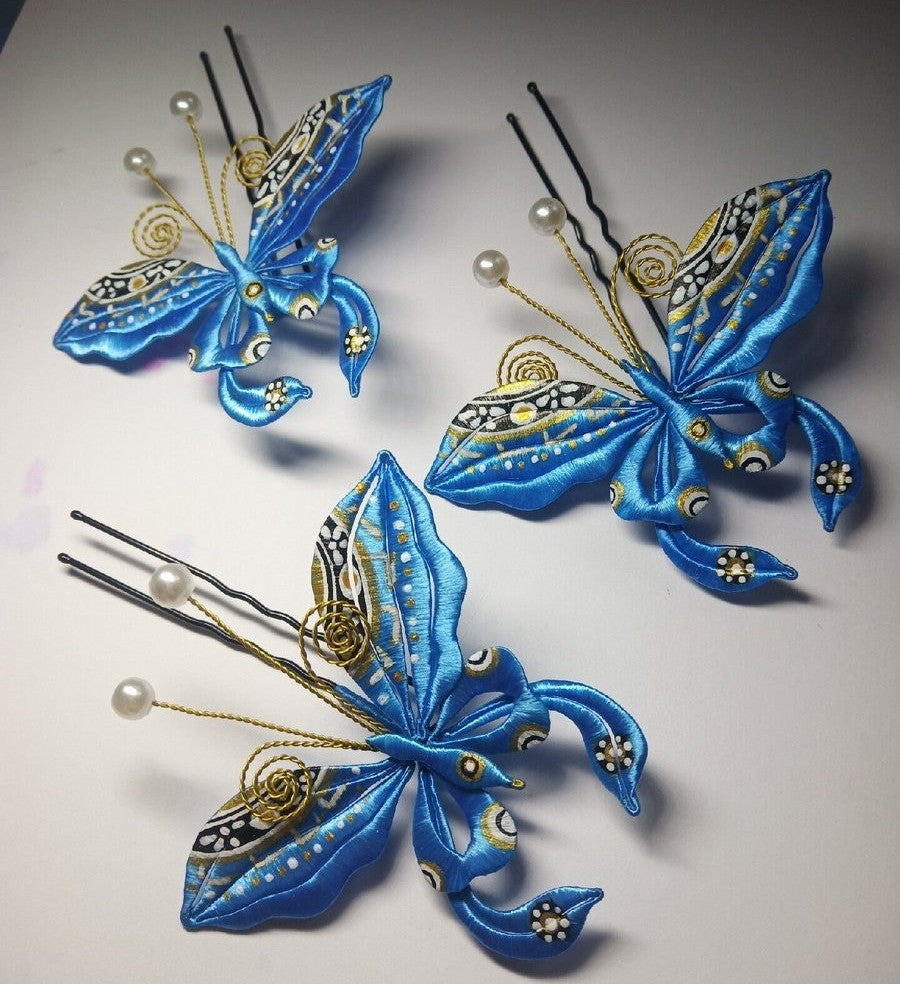 Handmade Thread-Wrapped Palace Style Hairpin - Artisanal Chanhua Butterfly & Floral Hair Accessory