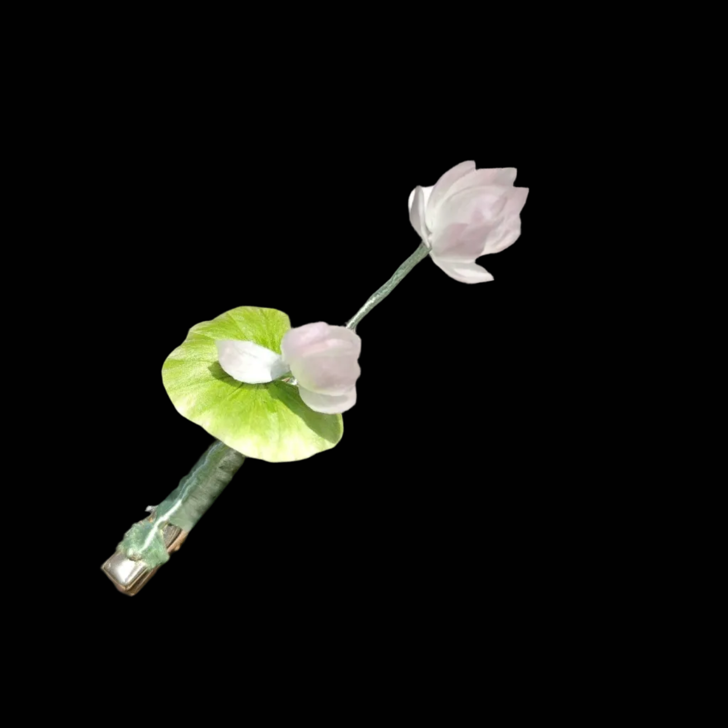 Handmade Ronghua Flower and Lotus Leaf Hairpin - Lifelike Botanical Hair Accessory