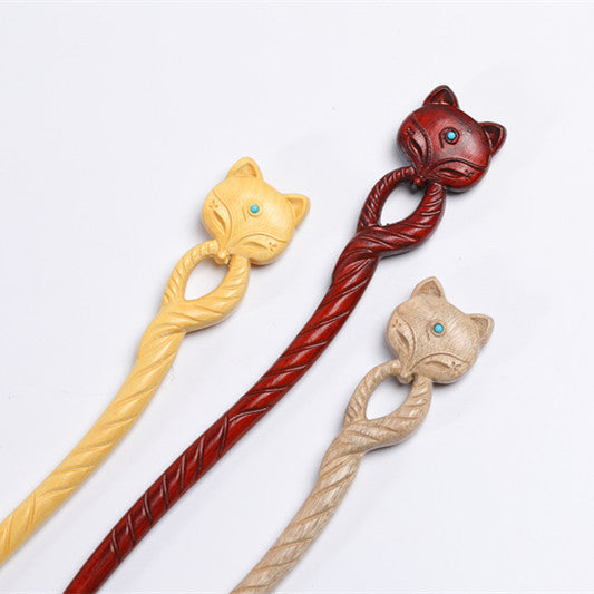PF156 - 20cm Bastoncini per capelli in legno con volpe - Ingrosso