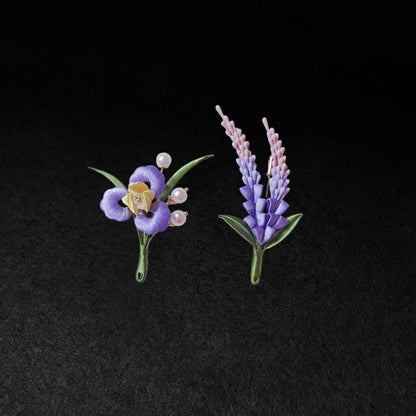 Broche faite main Iris Chanhua - Broche fleur violette