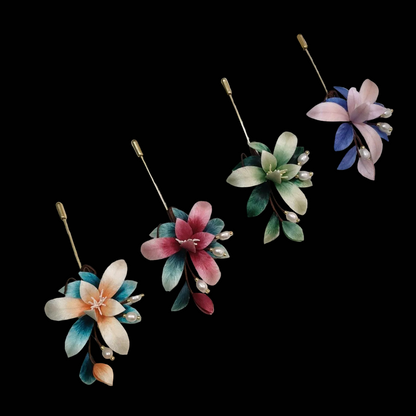 Broche Ronghua Orchidée Faite Main - Pétales Ombrés avec Perle