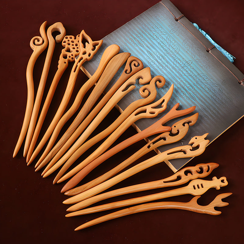 PF079 - 18cm Peach Pear Wood Hair Sticks - Wholesale