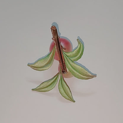 Barrette pêche enroulée de fil fait main - Accessoire artisanal de fruit Chanhua
