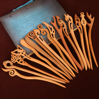 PF079 - 18cm Peach Pear Wood Hair Sticks - Wholesale
