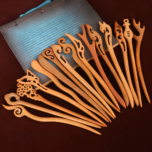 PF079 - Bastoncini per capelli in legno di pero color pesca da 18 cm - Ingrosso