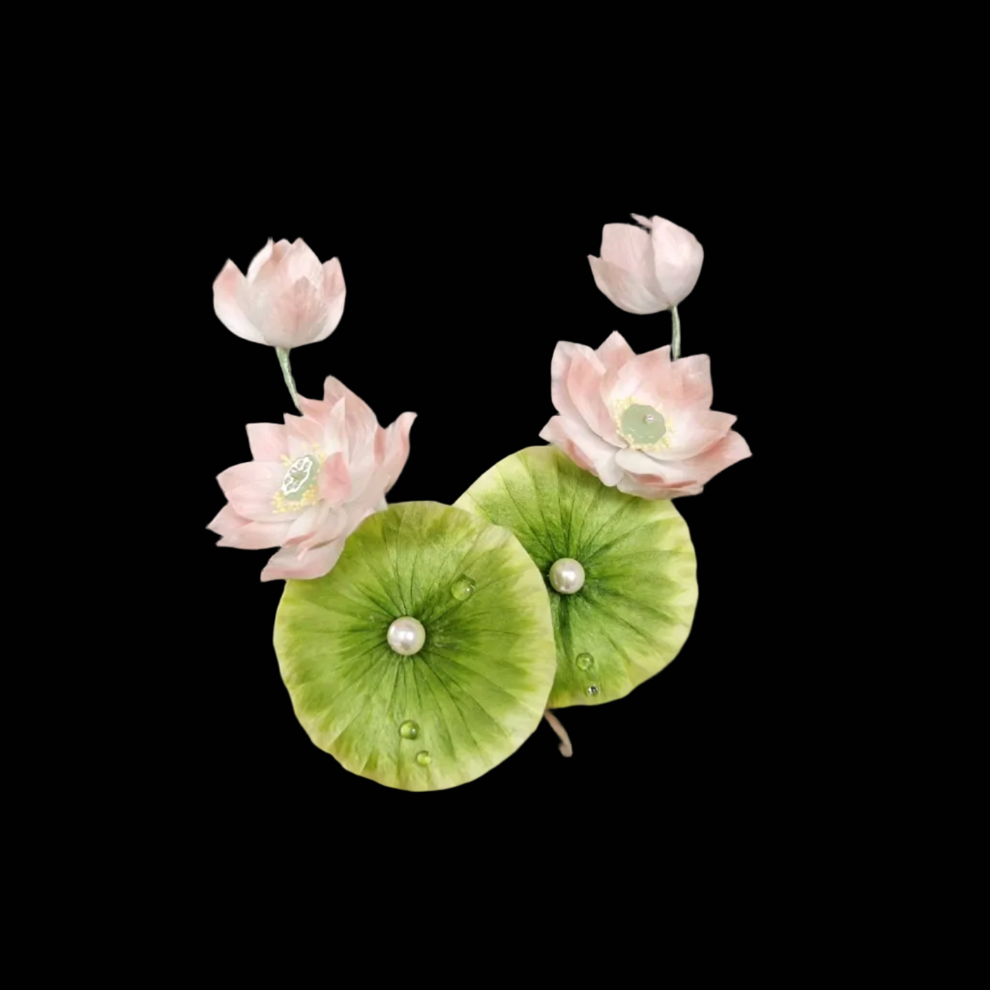 Fermaglio per capelli Ronghua fatto a mano a forma di loto estivo e foglia di loto - Accessorio per capelli botanico realistico