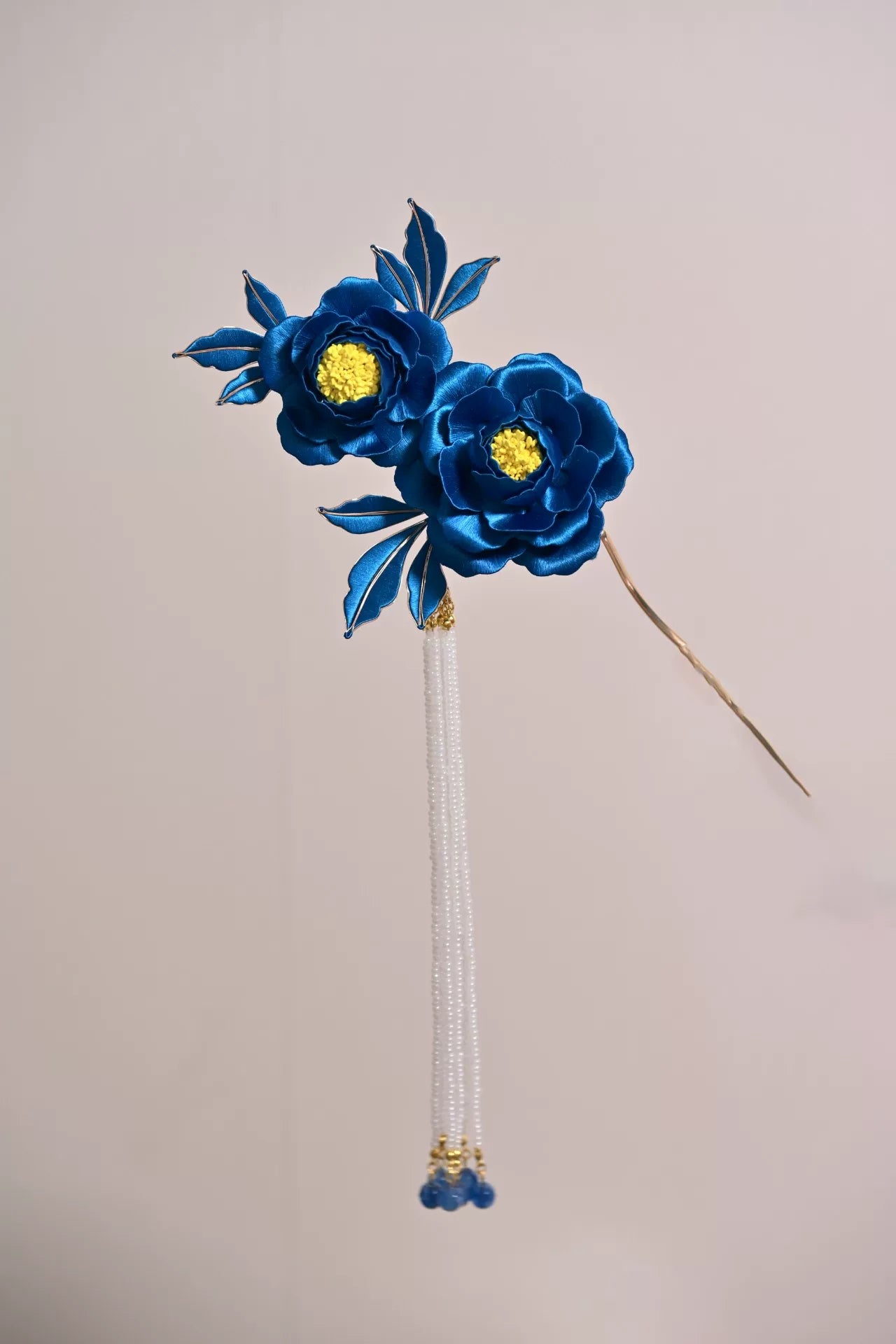 Blue September Peony Handmade Chanhua Hairpin with tassel