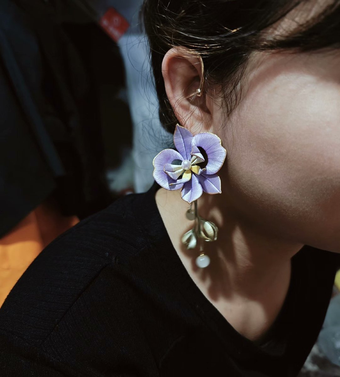 Handmade Thread-Wrapped Moth Orchid Ear Cuffs - Artisanal Chanhua Phalaenopsis Ear Jewelry