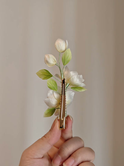Fleur de jasmin Ronghua faite à la main - Accessoire pour cheveux botanique plus vrai que nature