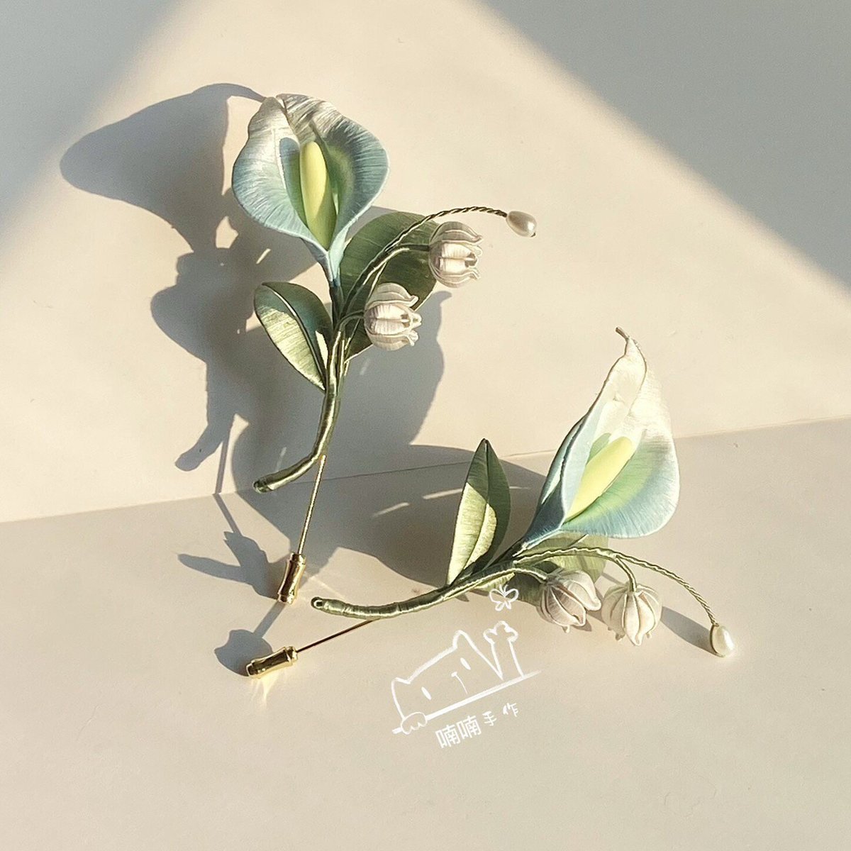 Handmade Chanhua Calla Lily Lily of the Valley - Handcrafted Artisan Floral Brooch