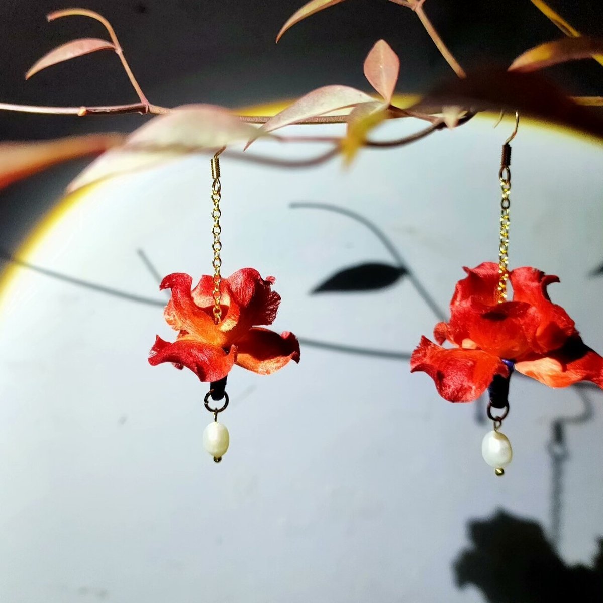 Handmade Red Iris Ronghua Earrings - Artisanal Silk Floral Jewelry