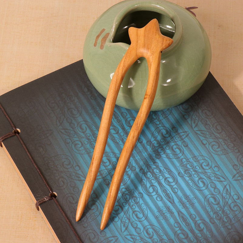 PF119 - U Shape Peach Wood Hair Sticks - Wholesale