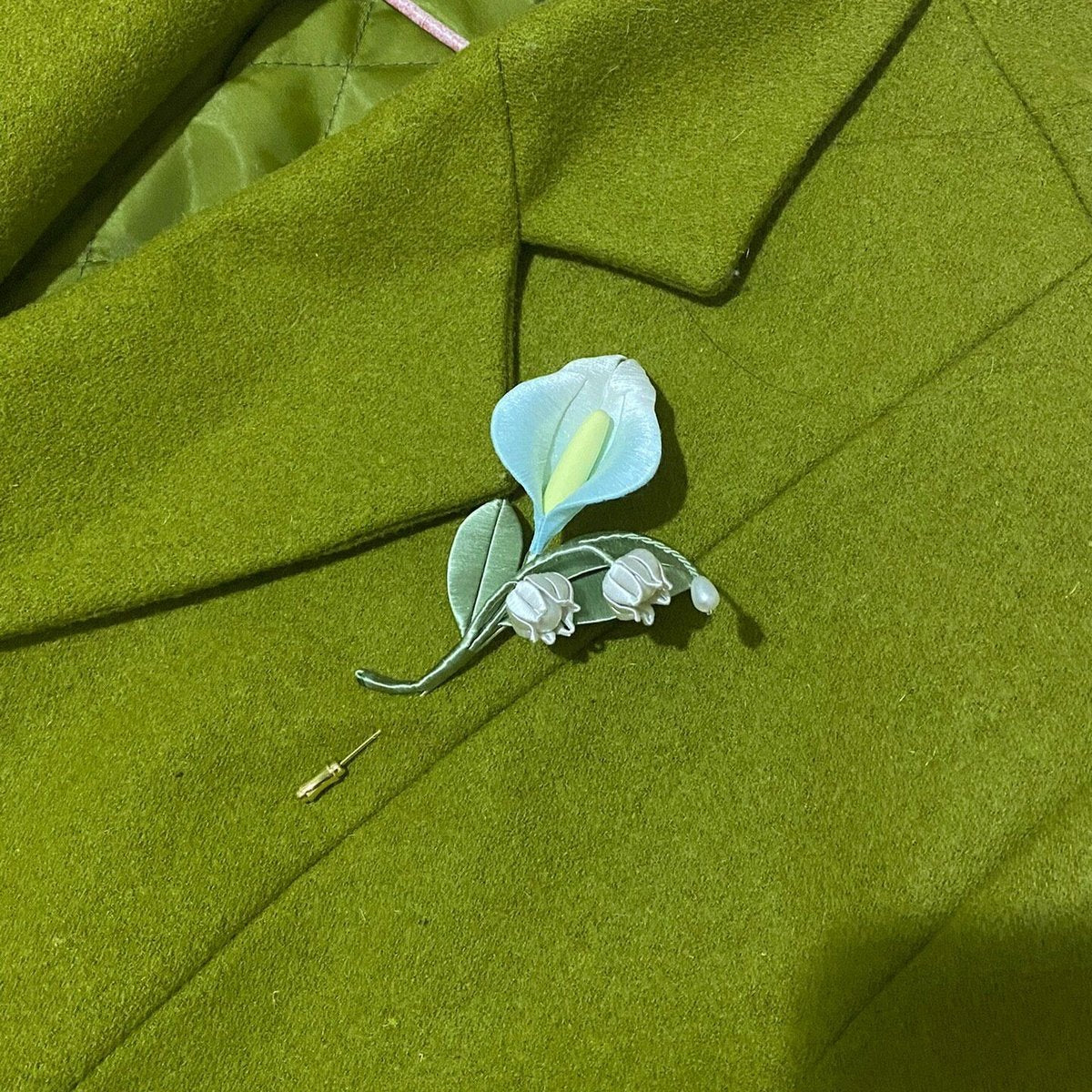 Handmade Chanhua Calla Lily Lily of the Valley - Handcrafted Artisan Floral Brooch