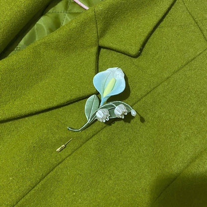 Handmade Chanhua Calla Lily Lily of the Valley - Handcrafted Artisan Floral Brooch