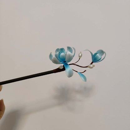Handmade Ronghua Magnolia Hairpin - White & Green with Pearl - Wedding & Daily