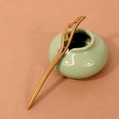 PF096- 15cm Green Sandalwood Hair Sticks - Wholesale