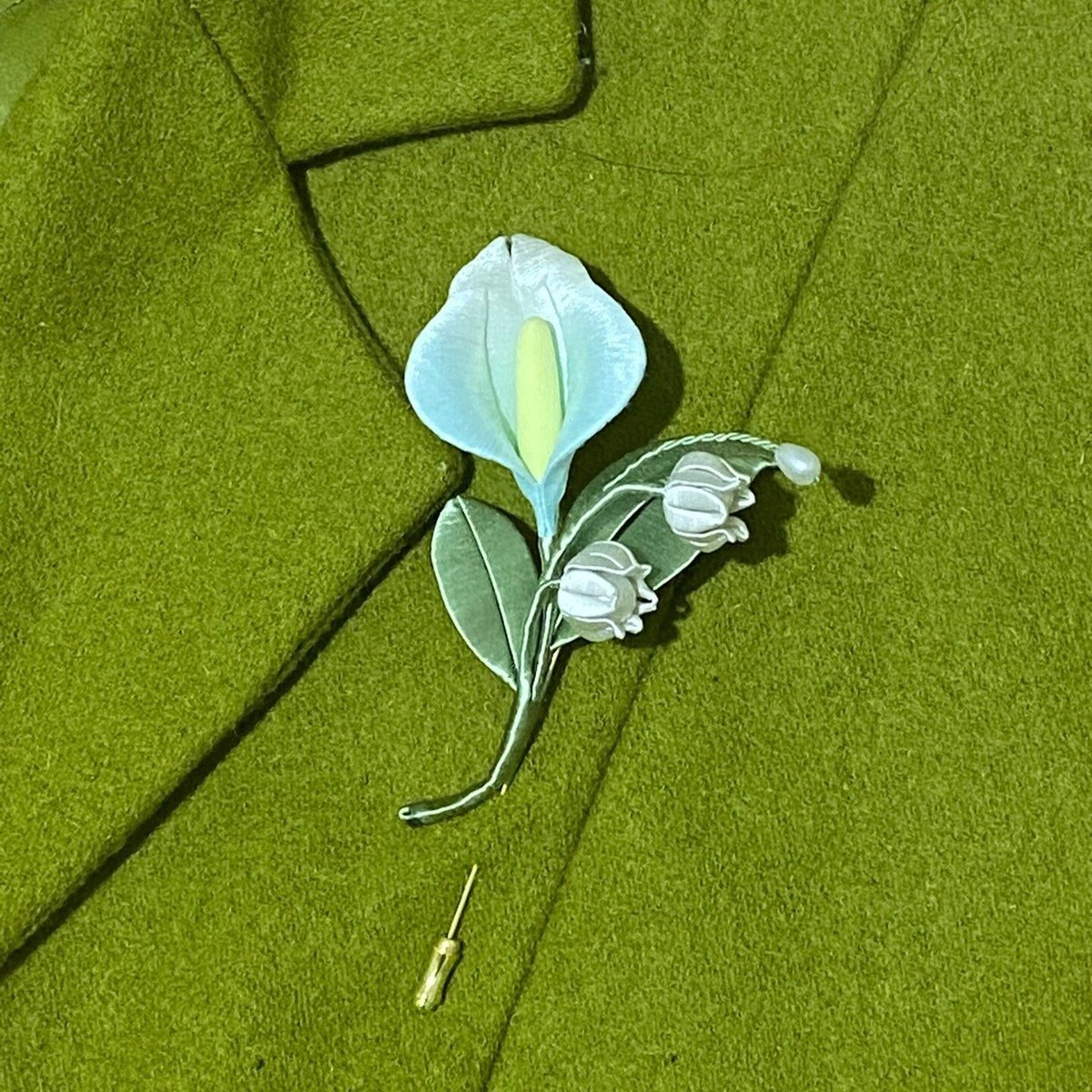 Handmade Chanhua Calla Lily Lily of the Valley - Handcrafted Artisan Floral Brooch