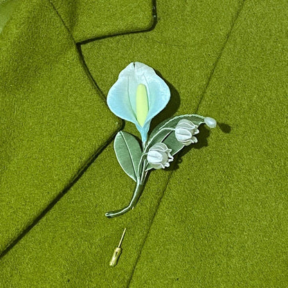 Handmade Chanhua Calla Lily Lily of the Valley - Handcrafted Artisan Floral Brooch