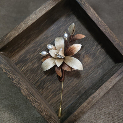 Broche Ronghua Orchidée Faite Main - Pétales Ombrés avec Perle