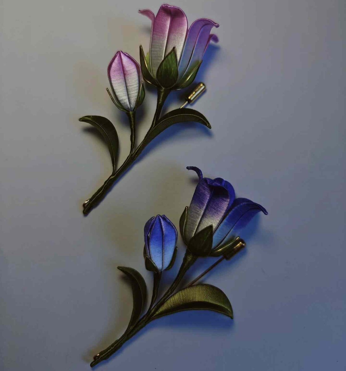 Handmade Thread-Wrapped Campanula Brooch - Artisanal Chanhua Bellflower Pin