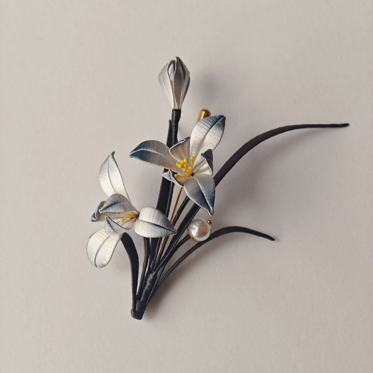 Handmade Thread-Wrapped Ink-Wash Orchid Brooch - Artisanal Chanhua Floral Pin