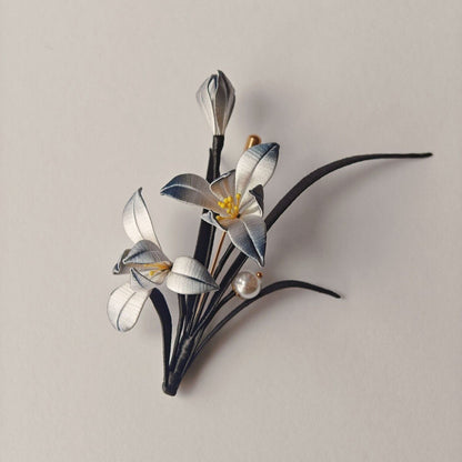 Handmade Thread-Wrapped Ink-Wash Orchid Brooch - Artisanal Chanhua Floral Pin