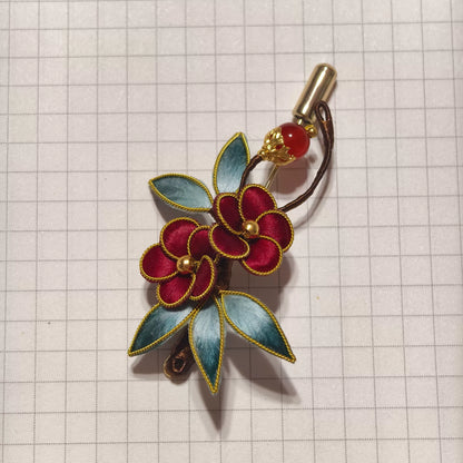 Handmade Ronghua Red Blossom Brooch - Luxury Silk Floral Pin & Versatile Accessory