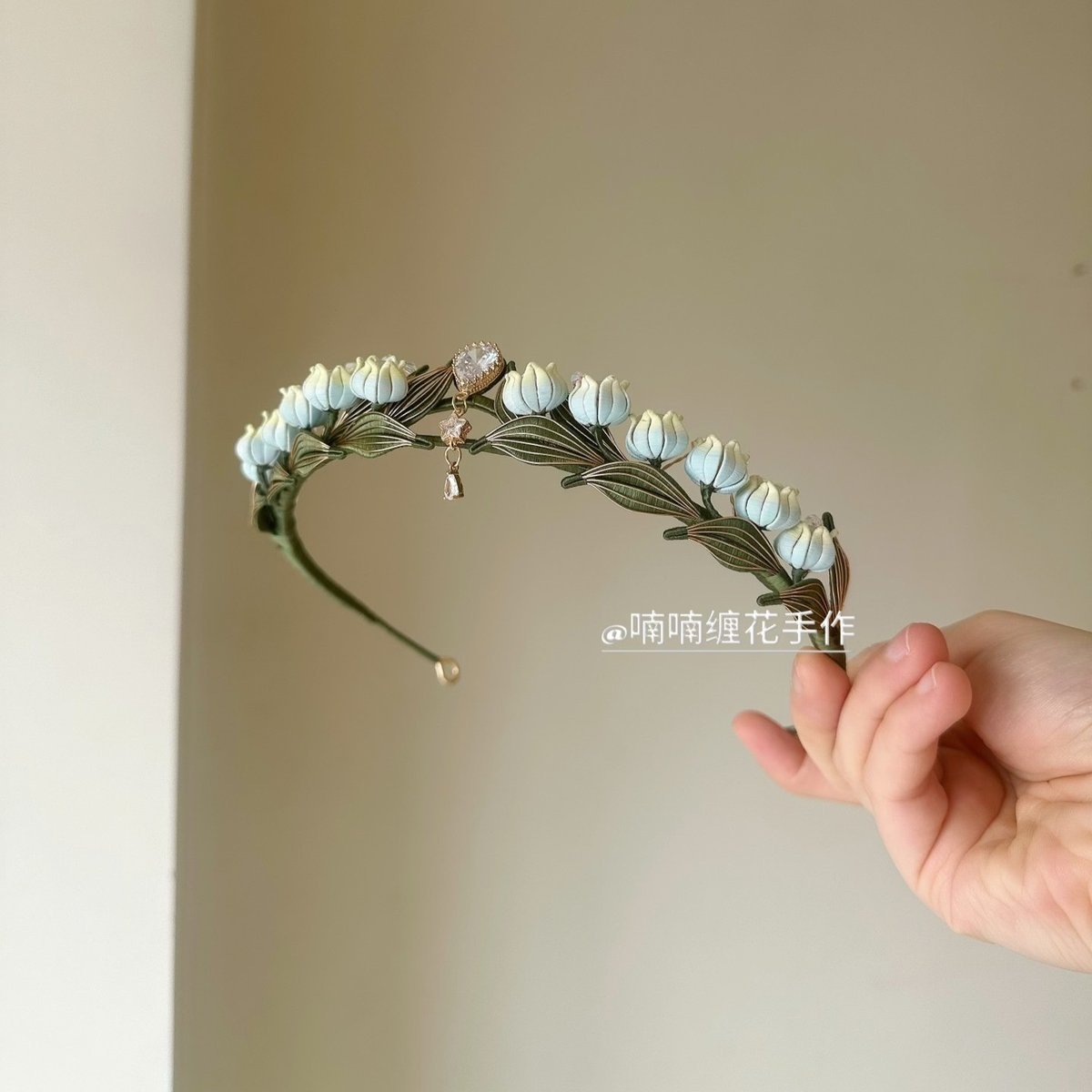 Handmade Lily of the Valley Chanhua Crown - Artisanal Blue Floral Headpiece